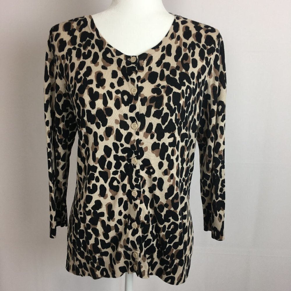 1901 Sweater Cardigan Brown Leopard Print